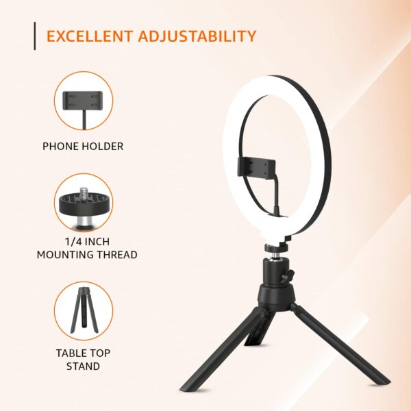 10-inch RGB LED Ring Light with Mini Tripod Stand and Phone Holder | 18 RGB Colour Patterns | 8 Brightness Settings | for Camera Recording, Phone Recording, YouTube, Photography & More - Image 3