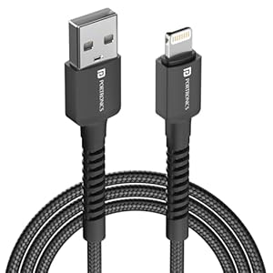Portronics Konnect X USB to 8 Pin/Lightning Fast Charging Cable with 3A Output,Data Sync,Nylon Braided, Aluminium Alloy Shell, Compatible With iPhone 14,13,12,11, X, 8 Pro/Pro Max Series, iPad (Black)