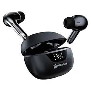 Portronics Harmonics Twins 28 ANC TWS in Ear Earbuds with Smart Touch Control, 50 Hours Playback, Quad Mic ENC, Low Latency, 13mm Dynamic Driver, IPX 5 Water Resistant, Fast Type C Charging(Black)