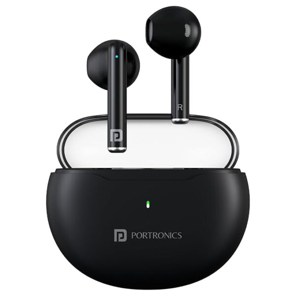 Portronics Twins S20 in Ear TWS Earbuds with 35 Hour Playtime, Touch Control, Low Latency, Game & Music Mode, 13mm Bass Dynamic Driver, IPX5 Water & Sweat Resistance, Type C Fast Charging(Black)
