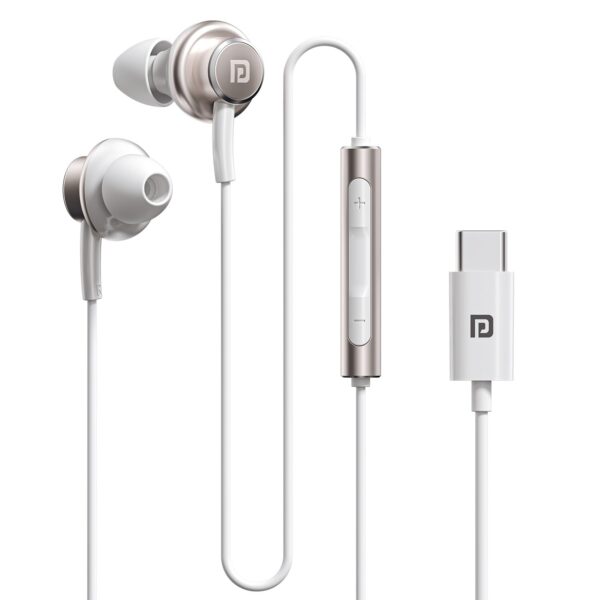 Portronics Conch Sigma C in Ear Type C Wired Earphones with in Line HD Mic, Powerful Audio, 14.2mm Driver, Unique Earbuds Design, Metal Alloy Material, in line Controls, Wide Compatibility(White)