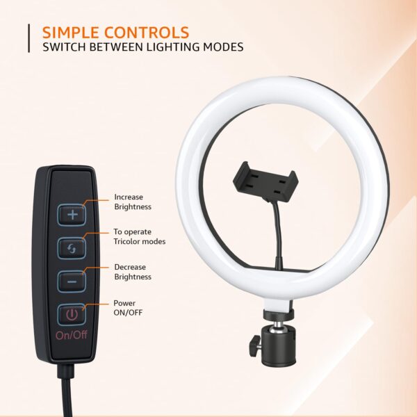 10-inch Ring Light | 3 Color Modes | 10 Brightness Settings | Compatible with All Smart Phones | Suitable for Vlogging, YouTube Videos, Photoshoots, Live Streaming & More - Image 6