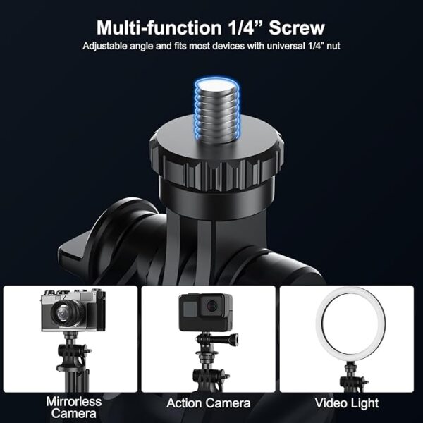 Mobilife Long Selfie Stick with Tripod Stand Aluminum 61 inch Multifunctional Bluetooth Tripod for Mobile Phone Vlogging Live Stream 1/4" Screw for Mirrorless/Action Camera Ring Light Gopro, Black (Q06) - Image 5