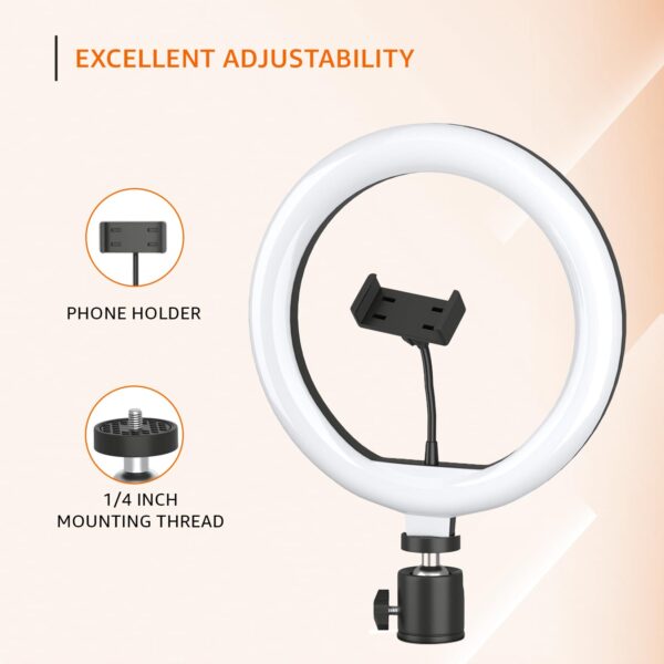 10-inch Ring Light | 3 Color Modes | 10 Brightness Settings | Compatible with All Smart Phones | Suitable for Vlogging, YouTube Videos, Photoshoots, Live Streaming & More - Image 2