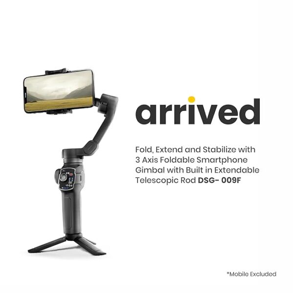 Digitek (DSG-009F) 3 Axis Foldable Smartphone Gimbal with Built-in 3 Telescopic Extendable & Adjustable Rod, Compatible with All Smartphones, Low Angle Shoot & Position, Wheel Zoom in & Out (Black) - Image 2