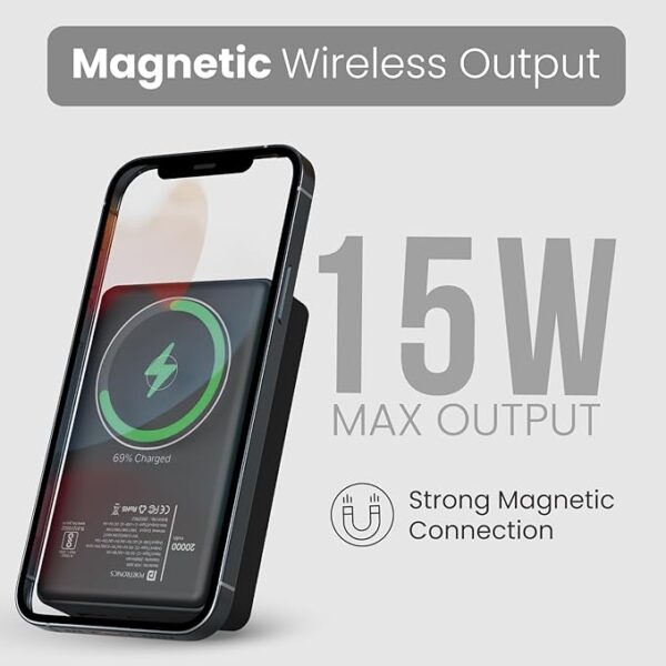 Portronics Luxcell Wireless Mini 20k 20000mAh 15W Magnetic Wireless Fast Charging Power Bank with 22.5 Wired Output with USB-A & Type C Port,Compatible with iPhone 12 & Above,Other QI Enabled Devices - Image 3