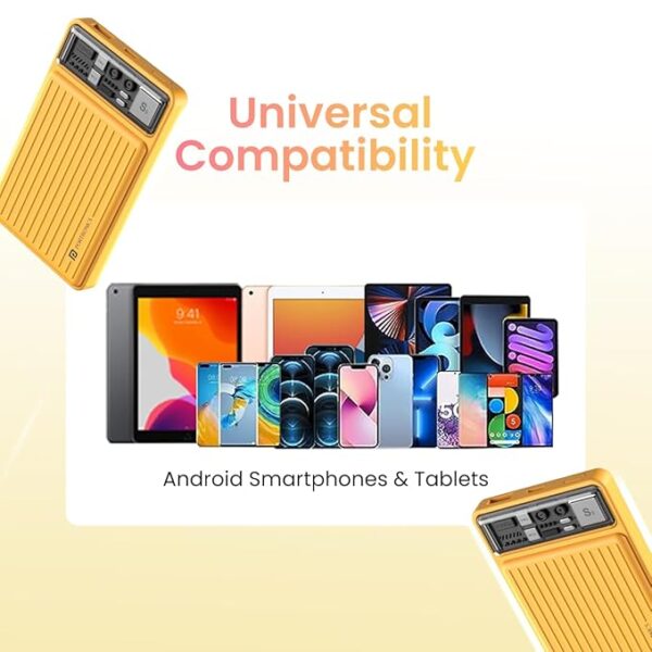 Portronics Luxcell Mini 10K Advanced 10000 mAh Nano Power Bank with 22.5W Max Output, LED Indicator, Mach USB-A Output, Type C PD Output, Type C Input, Wake Up Button(Yellow) - Image 3