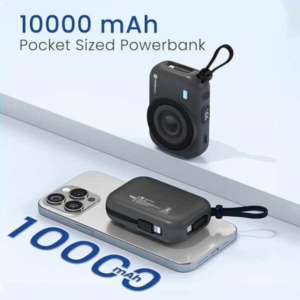 Portronics Power Shutter 10000mAh 15W Magnetic Wireless Fast Charging Powerbank with in-Built Type C & 8 Pin Cable, 22.5W Type C PD Output, Type C Bidirectional Port, LED Display (Black) - Image 2