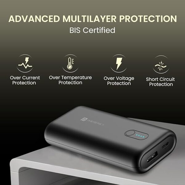 Portronics Power Pod 10K Advanced 10000 mAh Nano Power Bank with 22.5W Max Output, LED Indicator, Mach USB-A Output, Type C PD Output, Type C Input(Black) - Image 5