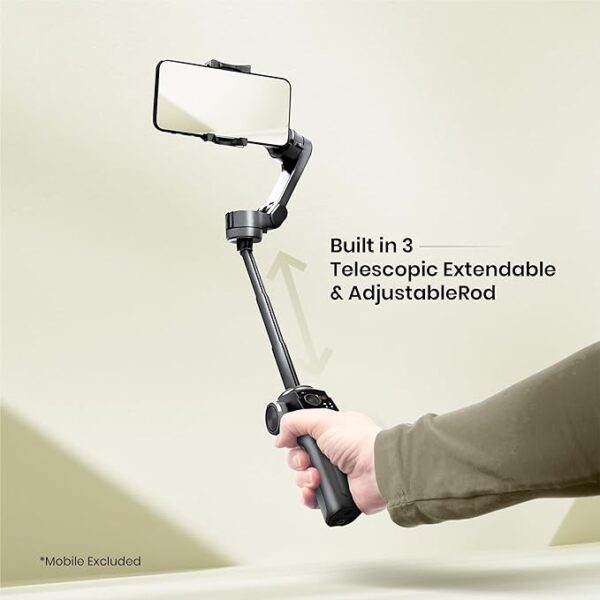 Digitek (DSG-009F) 3 Axis Foldable Smartphone Gimbal with Built-in 3 Telescopic Extendable & Adjustable Rod, Compatible with All Smartphones, Low Angle Shoot & Position, Wheel Zoom in & Out (Black) - Image 3