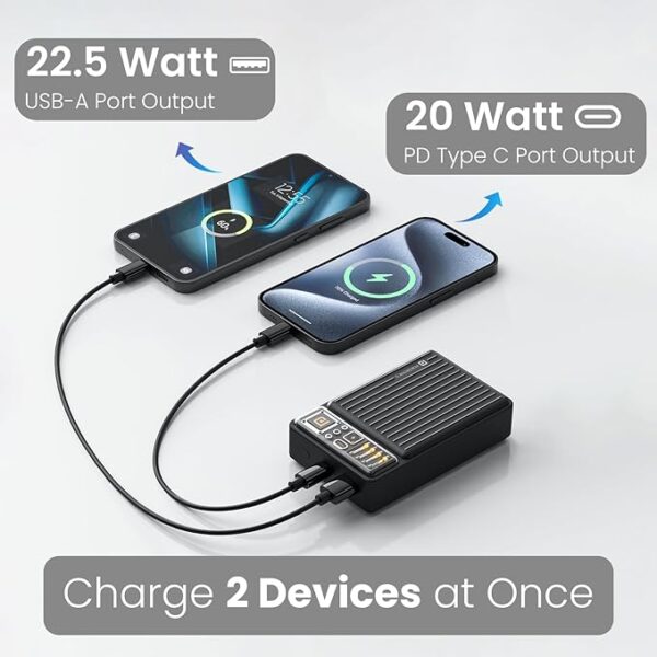 Portronics Luxcell Wireless Mini 20k 20000mAh 15W Magnetic Wireless Fast Charging Power Bank with 22.5 Wired Output with USB-A & Type C Port,Compatible with iPhone 12 & Above,Other QI Enabled Devices - Image 2