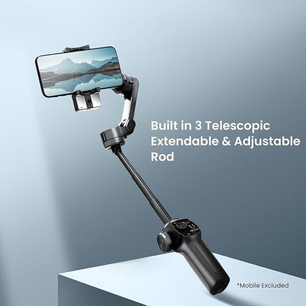 Digitek (DSG-009F AI) 3 Axis Smartphone Gimbal with Wide Angle and AI Face Tracker - Telescopic Rods & External Microphone Support - Lightweight and Compatible with Smartphones - Image 3