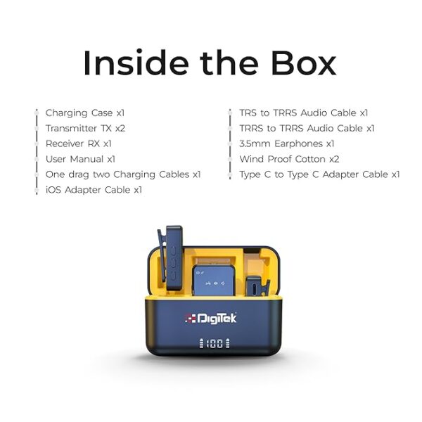 Digitek® DWM-110 2-in-1 Wireless Microphone System with 2.4GHz RF, 50m Range, 8Hr Run Time, Plug & Play, Noise Cancellation, Compatible with Android/iPhone for Vlogging, Meetings & Videoshoots - Image 4