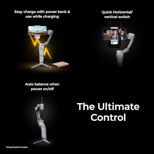 Digitek (DSG-007F AI) 3-Axis Gray Smartphone Gimbal - Foldable Handheld Vlogging Stabilizer with AI Tracking Feature & 4 Creative Operation Modes for Android & iOS - Smooth Videography - Image 3