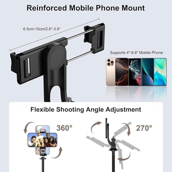 Mobilife Long Selfie Stick with Tripod Stand Aluminum 61 inch Multifunctional Bluetooth Tripod for Mobile Phone Vlogging Live Stream 1/4" Screw for Mirrorless/Action Camera Ring Light Gopro, Black (Q06) - Image 3