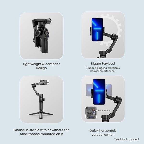 Digitek (DSG-009F AI) 3 Axis Smartphone Gimbal with Wide Angle and AI Face Tracker - Telescopic Rods & External Microphone Support - Lightweight and Compatible with Smartphones - Image 5