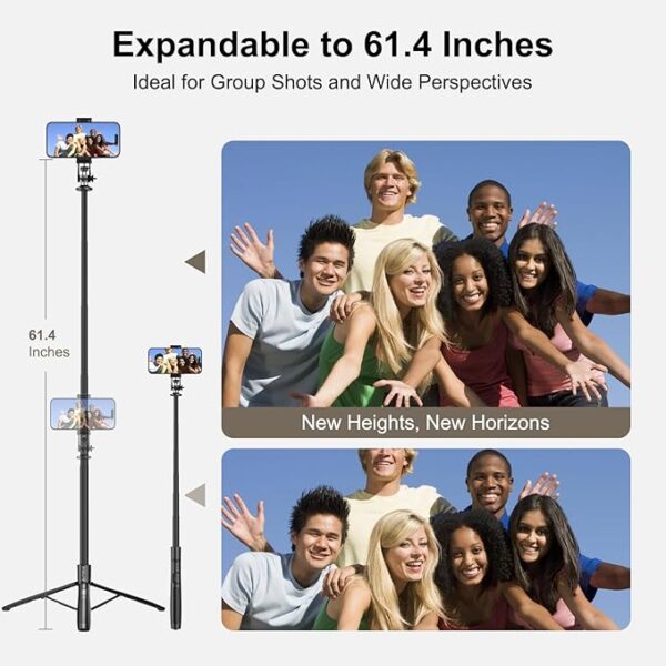 Mobilife Long Selfie Stick with Tripod Stand Aluminum 61 inch Multifunctional Bluetooth Tripod for Mobile Phone Vlogging Live Stream 1/4" Screw for Mirrorless/Action Camera Ring Light Gopro, Black (Q06) - Image 2