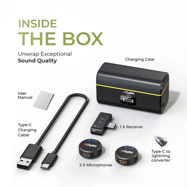 DIGITEK® (DWM-115) 2-in-1 Wireless Microphone, 2.4GHz, Magnetic Clip, Noise Reduction Lavalier Mic, 40m Range, 6Hr Battery, 360° Sound Capture for iOS & Android, Ideal Video Recording, Vlogging, Youtube - Image 3