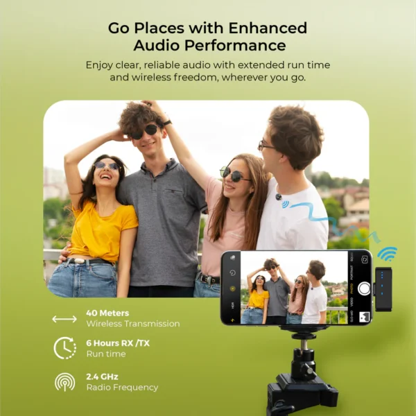 DIGITEK® (DWM-115) 2-in-1 Wireless Microphone, 2.4GHz, Magnetic Clip, Noise Reduction Lavalier Mic, 40m Range, 6Hr Battery, 360° Sound Capture for iOS & Android, Ideal Video Recording, Vlogging, Youtube - Image 8