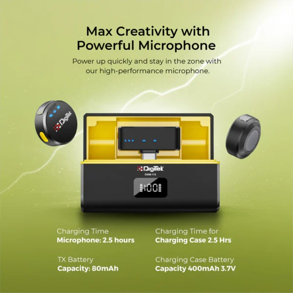 DIGITEK® (DWM-115) 2-in-1 Wireless Microphone, 2.4GHz, Magnetic Clip, Noise Reduction Lavalier Mic, 40m Range, 6Hr Battery, 360° Sound Capture for iOS & Android, Ideal Video Recording, Vlogging, Youtube - Image 9