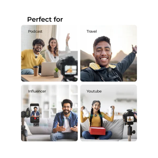Digitek® (DWM-108) 2-in-1 Wireless Microphone System, 360° Sound Capture, 50m Range, 10Hr Battery, Noise Cancellation, for DSLR, Android, iOS, Laptops, Perfect for Vlogging, Interviews & Video Shoots - Image 6