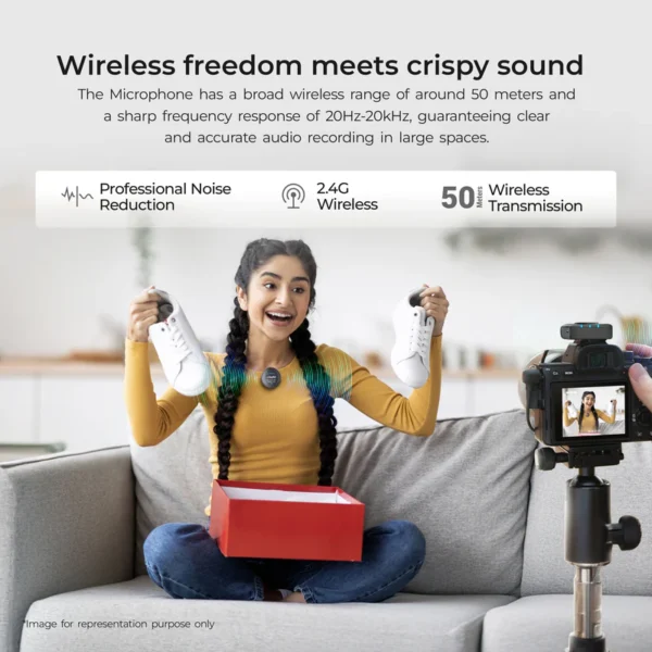 Digitek® (DWM-108) 2-in-1 Wireless Microphone System, 360° Sound Capture, 50m Range, 10Hr Battery, Noise Cancellation, for DSLR, Android, iOS, Laptops, Perfect for Vlogging, Interviews & Video Shoots - Image 9