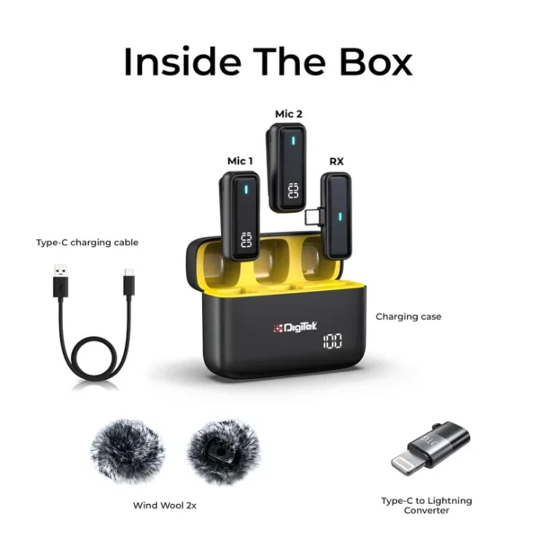 Digitek® (DWM 105) 2 in 1 Wireless Microphone System with ANC Mode, 50m Wireless Range, 6-Hour Working Time, Plug & Play Auto Pairing, Compatible with Android & iOS for Broadcasting & Audio Recording - Image 5