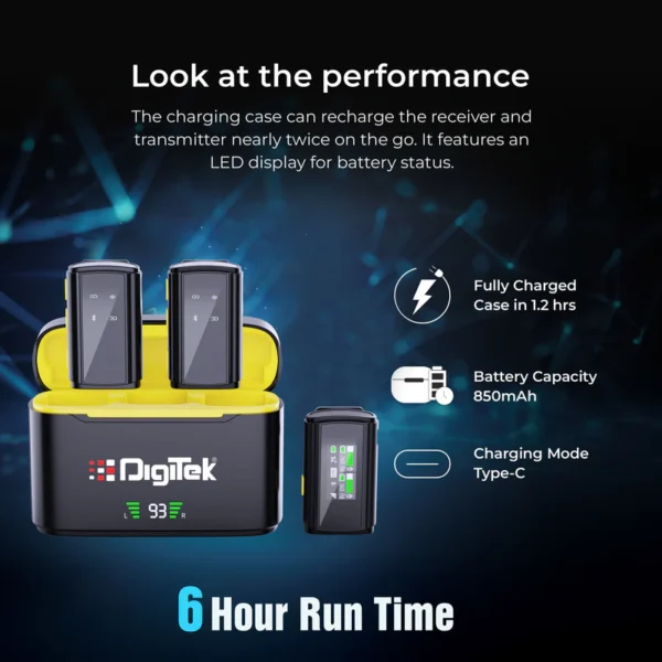 Digitek® (DWM-107) 2-in-1 Wireless Microphone with TFT Card Recording & 360° Sound Capture, 60m Range, 2.4 GHz RF, 9Hrs Run Time, Noise Cancellation, Plug & Play, Compatible with Android, iOS, DSLR - Image 3