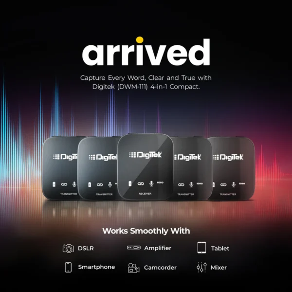 Digitek® (DWM-111) 4 Channel Wireless Microphone System, 360° Ultra Voice Capture & 2.4GHz, Plug & Play, 50m Range, Noise Reduction, Use with DSLR, Smartphone & Laptops, for Podcast, Vlog & Videoshoot - Image 5