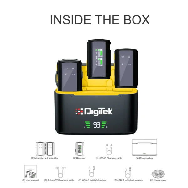 Digitek® (DWM-107) 2-in-1 Wireless Microphone with TFT Card Recording & 360° Sound Capture, 60m Range, 2.4 GHz RF, 9Hrs Run Time, Noise Cancellation, Plug & Play, Compatible with Android, iOS, DSLR - Image 4