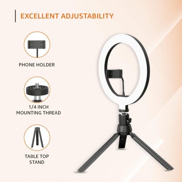 10-inch Ring Light with Tripod Stand | 3 Color Modes | 10 Brightness Settings | 360° Rotation | Suitable for Mobile Phones & Camera, YouTube, Photoshoot, Videography and More - Image 2