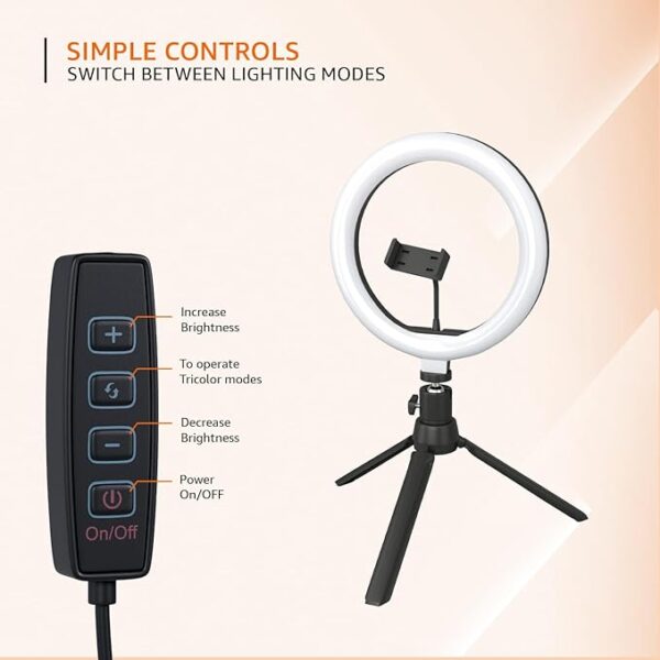 10-inch Ring Light with Tripod Stand | 3 Color Modes | 10 Brightness Settings | 360° Rotation | Suitable for Mobile Phones & Camera, YouTube, Photoshoot, Videography and More - Image 6