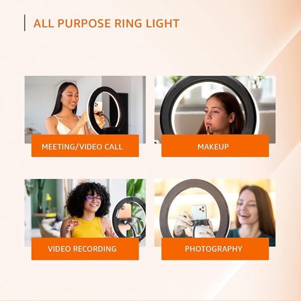 10-inch Ring Light with Tripod Stand | 3 Color Modes | 10 Brightness Settings | 360° Rotation | Suitable for Mobile Phones & Camera, YouTube, Photoshoot, Videography and More - Image 4