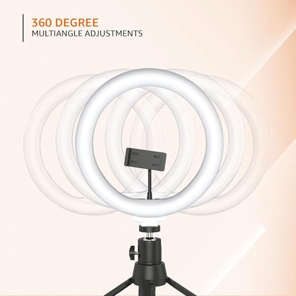 10-inch Ring Light with Tripod Stand | 3 Color Modes | 10 Brightness Settings | 360° Rotation | Suitable for Mobile Phones & Camera, YouTube, Photoshoot, Videography and More - Image 3