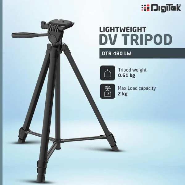 DIGITEK (DTR 480LW) 57 Inch Portable Aluminium Alloy Tripod with Smartphone Holder & 360° Ball Head, 3 Section Adjustment, 2kg Load Capacity, Carry Bag, Compatible with Smartphone, Video Camera, DSLR. - Image 2