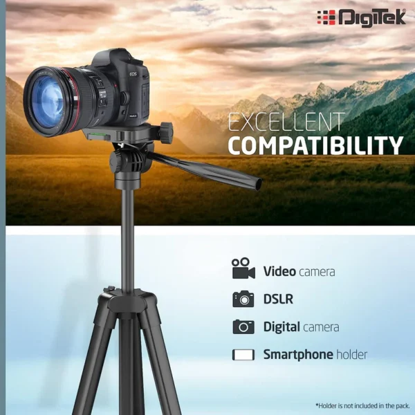 DIGITEK (DTR 480LW) 57 Inch Portable Aluminium Alloy Tripod with Smartphone Holder & 360° Ball Head, 3 Section Adjustment, 2kg Load Capacity, Carry Bag, Compatible with Smartphone, Video Camera, DSLR. - Image 4