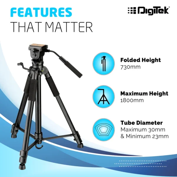 Digitek (DTR590 VD PRO) Tripod for DSLR & Video Cameras, Operating Height : 5.90 Feet, Maximum Load Upto: 6 Kg, Lightweight & Sturdy Tripod with 2 Way Adjustable Head - Image 5