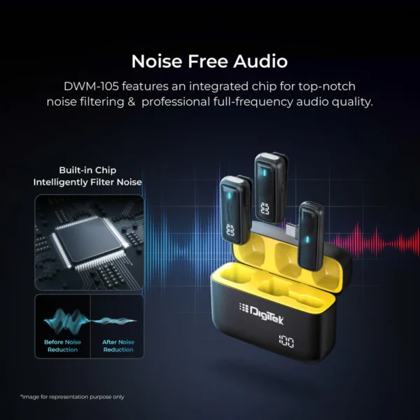 Digitek® (DWM 105) 2 in 1 Wireless Microphone System with ANC Mode, 50m Wireless Range, 6-Hour Working Time, Plug & Play Auto Pairing, Compatible with Android & iOS for Broadcasting & Audio Recording - Image 3