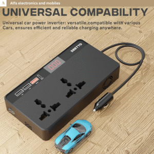 Car Laptop Charger/Power Inverter with 2 USB(3.1A Max) + 1 C Type(1 * 18W PD) Smart USB Charging Ports, 12V DC to 220V AC, 2X Universal AC Outlet, Grey, 18 Months Warranty