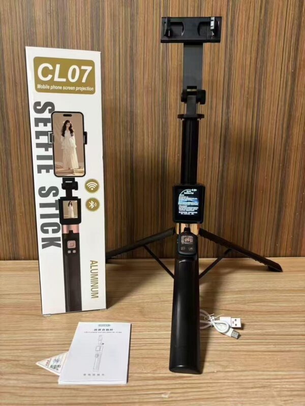 CL07 Selfie Stick with Small Monitor & Screen 170cm Tripod, Bluetooth Remote Control for iPhone & Android, 360° Rotation, No App Needed