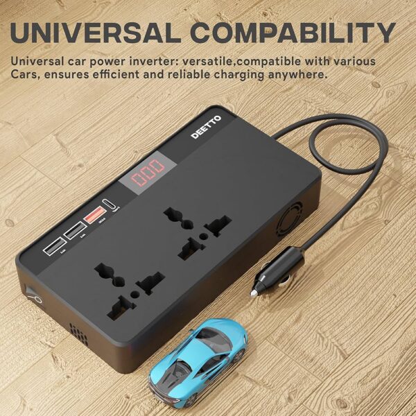 Car Laptop Charger/Power Inverter with 2 USB(3.1A Max) + 1 C Type(1 * 18W PD) Smart USB Charging Ports, 12V DC to 220V AC, 2X Universal AC Outlet, Grey, 18 Months Warranty - Image 5