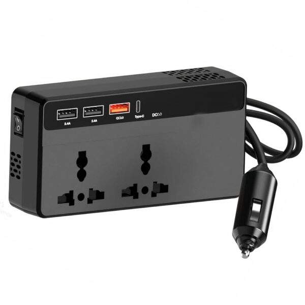 Car Laptop Charger/Power Inverter with 2 USB(3.1A Max) + 1 C Type(1 * 18W PD) Smart USB Charging Ports, 12V DC to 220V AC, 2X Universal AC Outlet, Grey, 18 Months Warranty - Image 3